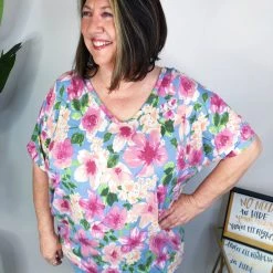 Iris & Rainbow Boutique #M614 Matching In Floral Top (Blue Comb) New Arrivals