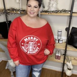 Iris & Rainbow Boutique New Arrivals #H58 Merry And Bright Off The Shoulder Sweatshirt