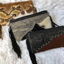 Iris & Rainbow Boutique Animal Fur And Leather Fringe Clutch