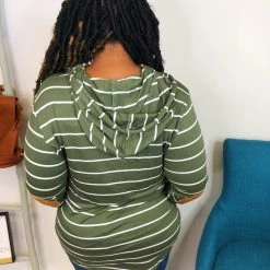 Iris & Rainbow Boutique #M543 Stripe It Up Hoodie With Elbow Patches (Olive)