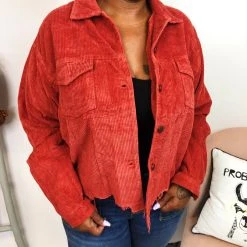 Iris & Rainbow Boutique #K802 Vintage Red Corduroy POL Shacket