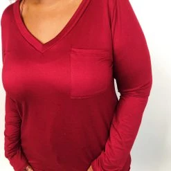 Iris & Rainbow Boutique #K711 Simple & Sweet Long Sleeve Top (WINE)