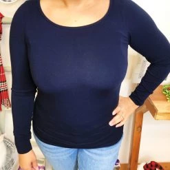 Iris & Rainbow Boutique #L848 Stopping Time Long Sleeve Reversible Top (Navy) New Arrivals