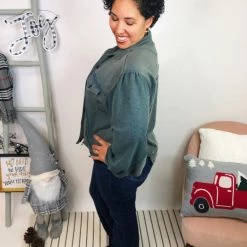 Iris & Rainbow Boutique New Arrivals #L279 Falling In Love POL Shacket (Vintage Moss)