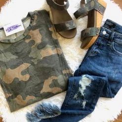 Iris & Rainbow Boutique New Arrivals #C55 Can't See This Camo Tunic Top