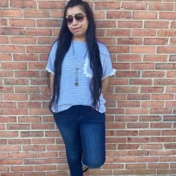 Iris & Rainbow Boutique #219 Pocket Full Of Lace Striped Top New Arrivals