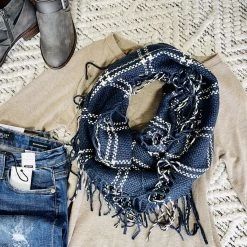 No Ship Drop Ship Tied Up In You In Navy And Cream Knit Infinity Scarf