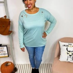 Iris & Rainbow Boutique #K918 Phoenix Views Long Sleeve Top (Sage) New Arrivals
