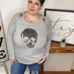 Iris & Rainbow Boutique #L916 Shine Of Rock Star Top (Heather Grey) New Arrivals