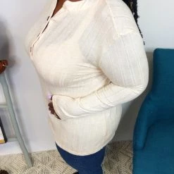 Iris & Rainbow Boutique #K879 Neutral Lines Henley Top (Cream) New Arrivals