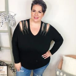 Iris & Rainbow Boutique #L242 Slashes Of Perfection Long Sleeve Top (BLACK) New Arrivals