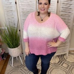 Iris & Rainbow Boutique #J401 Dipped In Adventure Summer Sweater (Pink/Berry)
