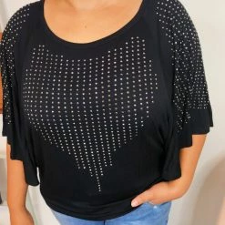 Iris & Rainbow Boutique New Arrivals #K775 Shining Wings Short Sleeve Top (Black)