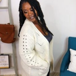 Iris & Rainbow Boutique New Arrivals #K835 Floating In The Clouds POL Cardigan (Wheat Grain)