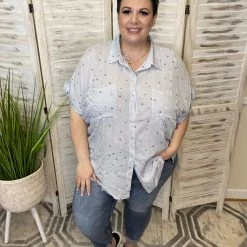 Iris & Rainbow Boutique #K67 Baby I've Got The Blues Button Down Top New Arrivals