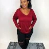 Iris & Rainbow Boutique #K711 Simple & Sweet Long Sleeve Top (WINE)