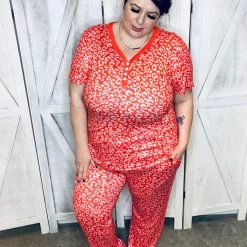 Iris & Rainbow Boutique #L871 Red Leopard Pajamas