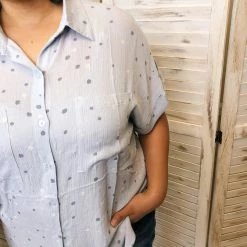 Iris & Rainbow Boutique #K67 Baby I've Got The Blues Button Down Top New Arrivals