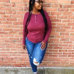 Iris & Rainbow Boutique New Arrivals #K661 Simply Sophisticated Long Sleeve Top (Burgundy)