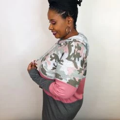 Iris & Rainbow Boutique New Arrivals #k639 Peek A Boo Pink Color Block Hoodie Top