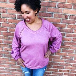Iris & Rainbow Boutique #L335 Fall On Me POL Pullover (Plum)