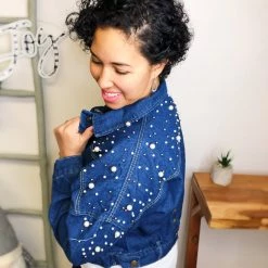 Iris & Rainbow Boutique New Arrivals #L835 Texas Pearls Cropped Jacket (Dark Denim)
