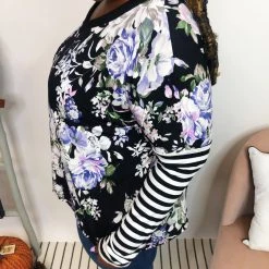 Iris & Rainbow Boutique #K925 Illuminating Floral Stripes Dolman Top