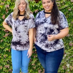 Boutique Simplified Lei In Tie Dye Short Sleeve Top