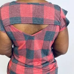 Iris & Rainbow Boutique #K487 Keyed Up In Plaid Top (Red/Black)