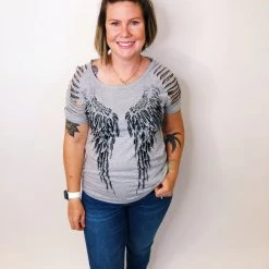 Iris & Rainbow Boutique #K563 City Of Angels Top (Heather Grey)