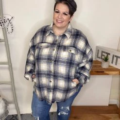 Iris & Rainbow Boutique #M112 Good Timing Plaid Shacket (Blue) New Arrivals