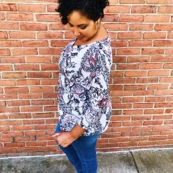 Iris & Rainbow Boutique #K553 A Walk In A Paisley Dream Top (Taupe/Red) New Arrivals