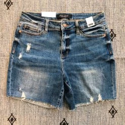 Iris & Rainbow Boutique #J899 Ellie's Distressed High Waist Judy Blue Shorts New Arrivals