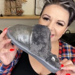 Iris & Rainbow Boutique #926 Winter Cozy Slippers (silver) New Arrivals