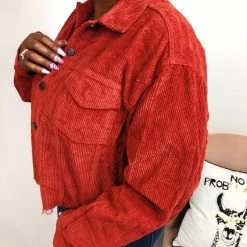 Iris & Rainbow Boutique #K802 Vintage Red Corduroy POL Shacket