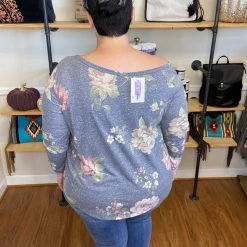 Iris & Rainbow Boutique New Arrivals #E3 Flora's Off Shoulder Floral Top (Gray) - FINAL SALE