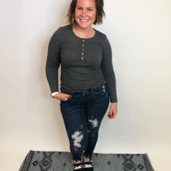 Iris & Rainbow Boutique #K747 Deep Diving Shark Bite Judy Blue Jeans