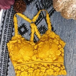 Iris & Rainbow Boutique New Arrivals #K797 For What It's Worth Lace Bralette (Mustard)