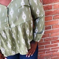 Iris & Rainbow Boutique New Arrivals #K678 Plant Me In Diamonds Long Sleeve Top (Green)