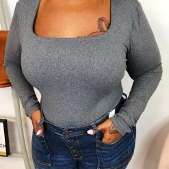 Iris & Rainbow Boutique New Arrivals #K780 All Squared Away Bodysuit (CHARCOAL)