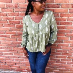 Iris & Rainbow Boutique New Arrivals #K678 Plant Me In Diamonds Long Sleeve Top (Green)