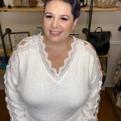 Iris & Rainbow Boutique New Arrivals #E51 Lorelai's Lacey Cut Out Sweater (Ivory)