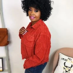 Iris & Rainbow Boutique #K802 Vintage Red Corduroy POL Shacket