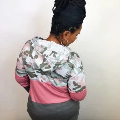 Iris & Rainbow Boutique New Arrivals #k639 Peek A Boo Pink Color Block Hoodie Top