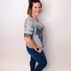 Iris & Rainbow Boutique #K563 City Of Angels Top (Heather Grey)