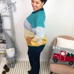 Iris & Rainbow Boutique New Arrivals #L246 Harbor Sunsets Color Block Sweater