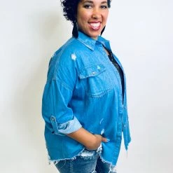 Iris & Rainbow Boutique #K449 Set Me Free Denim Distressed Top