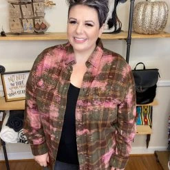 Iris & Rainbow Boutique New Arrivals #E77 One Of A Kind Flannel Tops (Green/Pink)