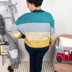 Iris & Rainbow Boutique New Arrivals #L246 Harbor Sunsets Color Block Sweater