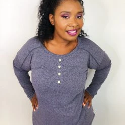 Iris & Rainbow Boutique #K721 October Skies Long Sleeve Top (Charcoal) New Arrivals